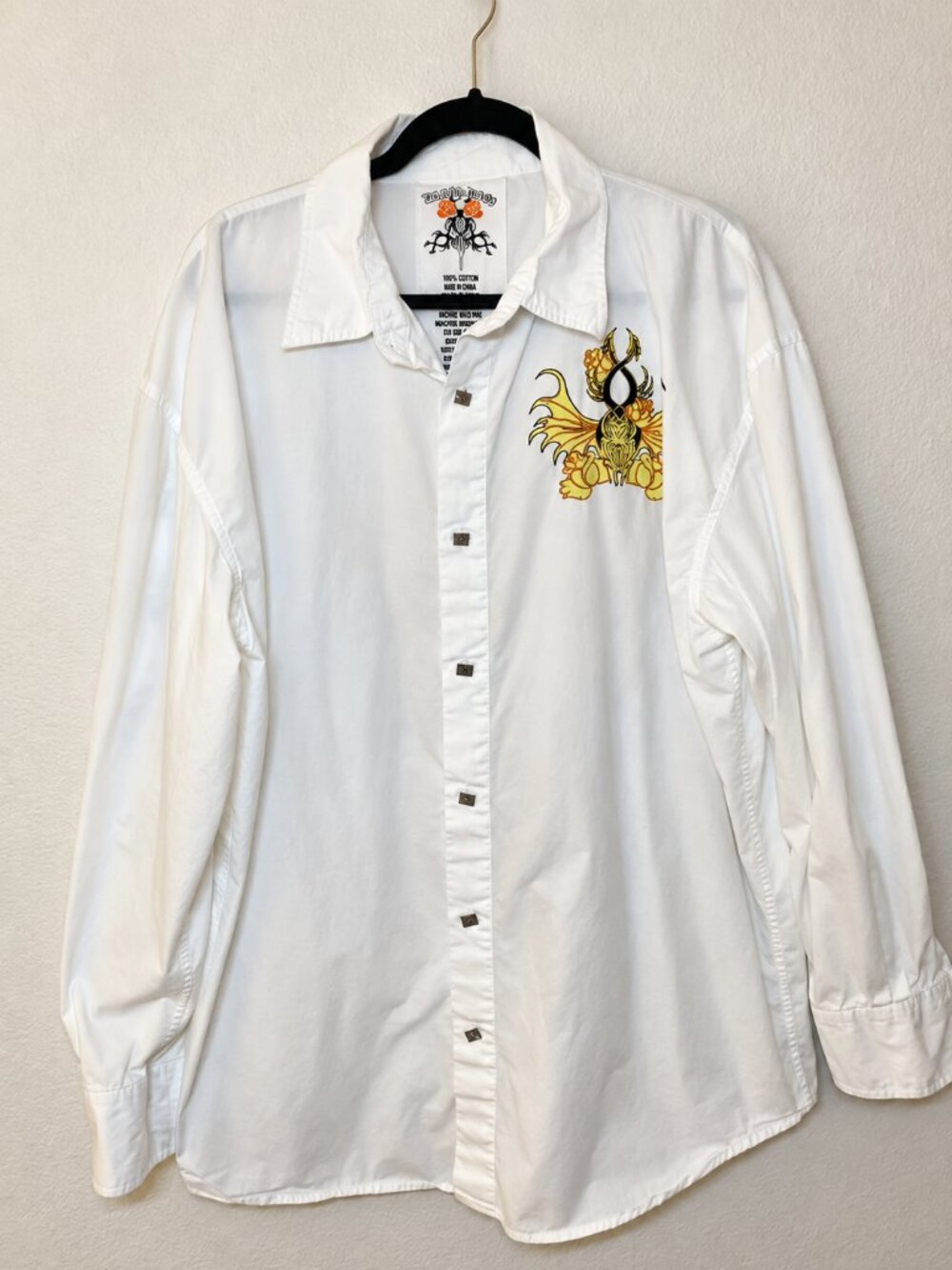 Brooklyn Xpress White Button Shirt Men's 2XL Gothic Sleeve Y2K Grunge